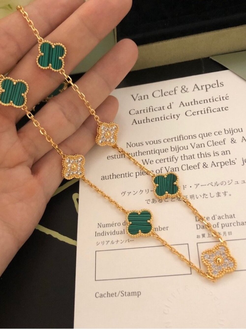 Van Cleef & Arpels Alhambra Necklace • Gold Malachite & Diamond - Picture 3 of 6